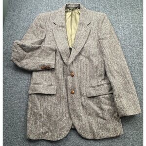 Stafford Harris Tweed Wool Herringbone Blazer Sport Coat Mens Sz 40R Brown *READ